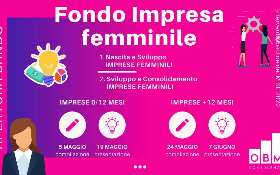 Fondo Impresa femminile 2022 - APERTURA BANDO