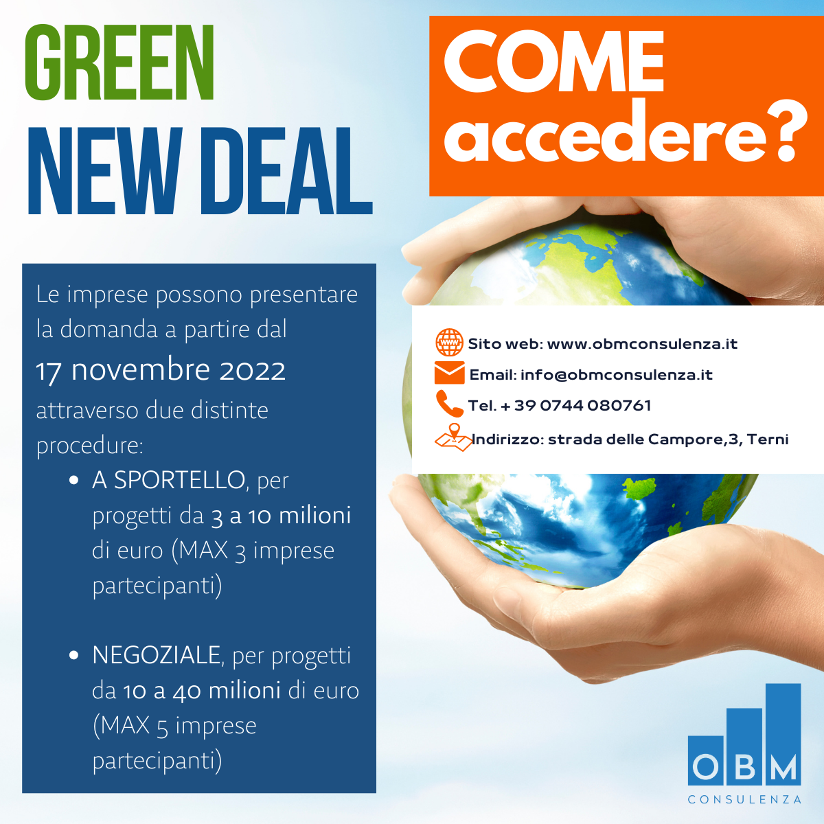 GREEN NEW DEAL: 17 novembre INVIO DOMANDE GREEN NEW DEAL: 17 novembre INVIO DOMANDE