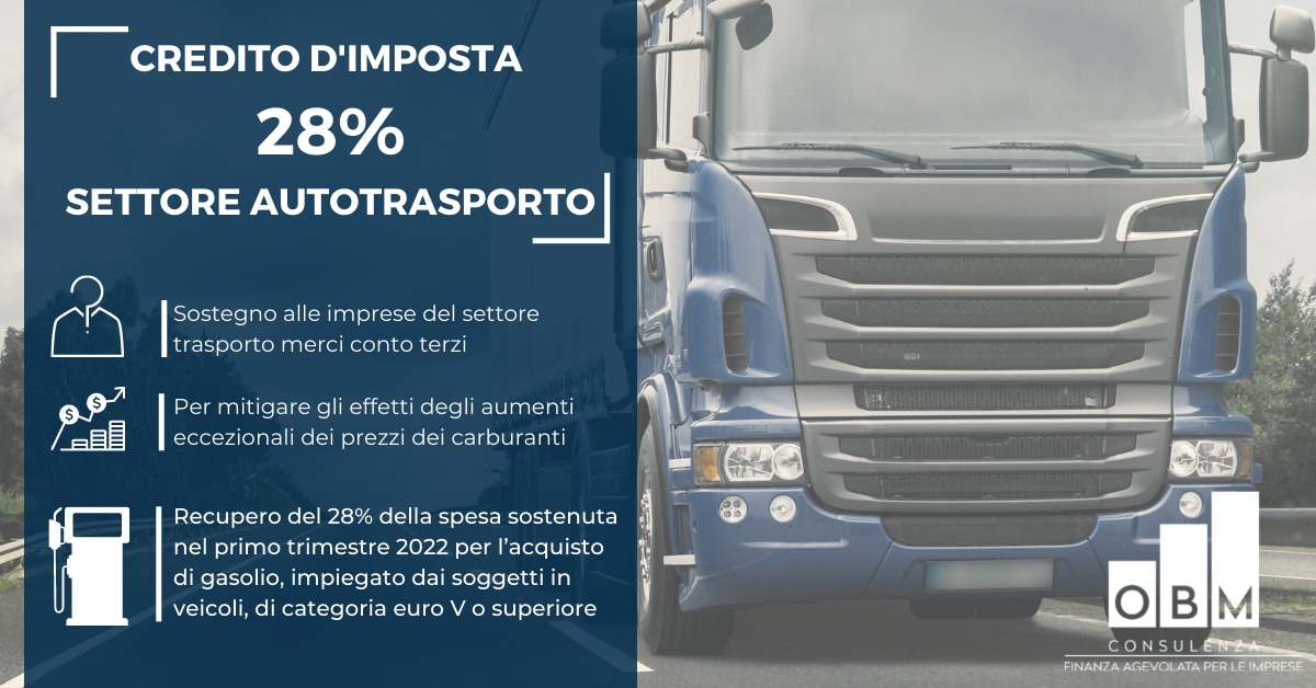 credito d'imposta 28% settore autotrasporto