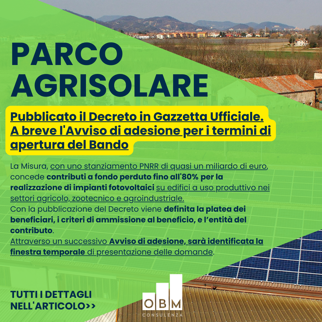 PARCO AGRISOLARE: ok della Commissione Europea, a breve il Decreto in Gazzetta Ufficiale