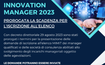 Voucher Innovation Manager: prorogata all’8 ottobre la scadenza per l’iscrizione all’elenco